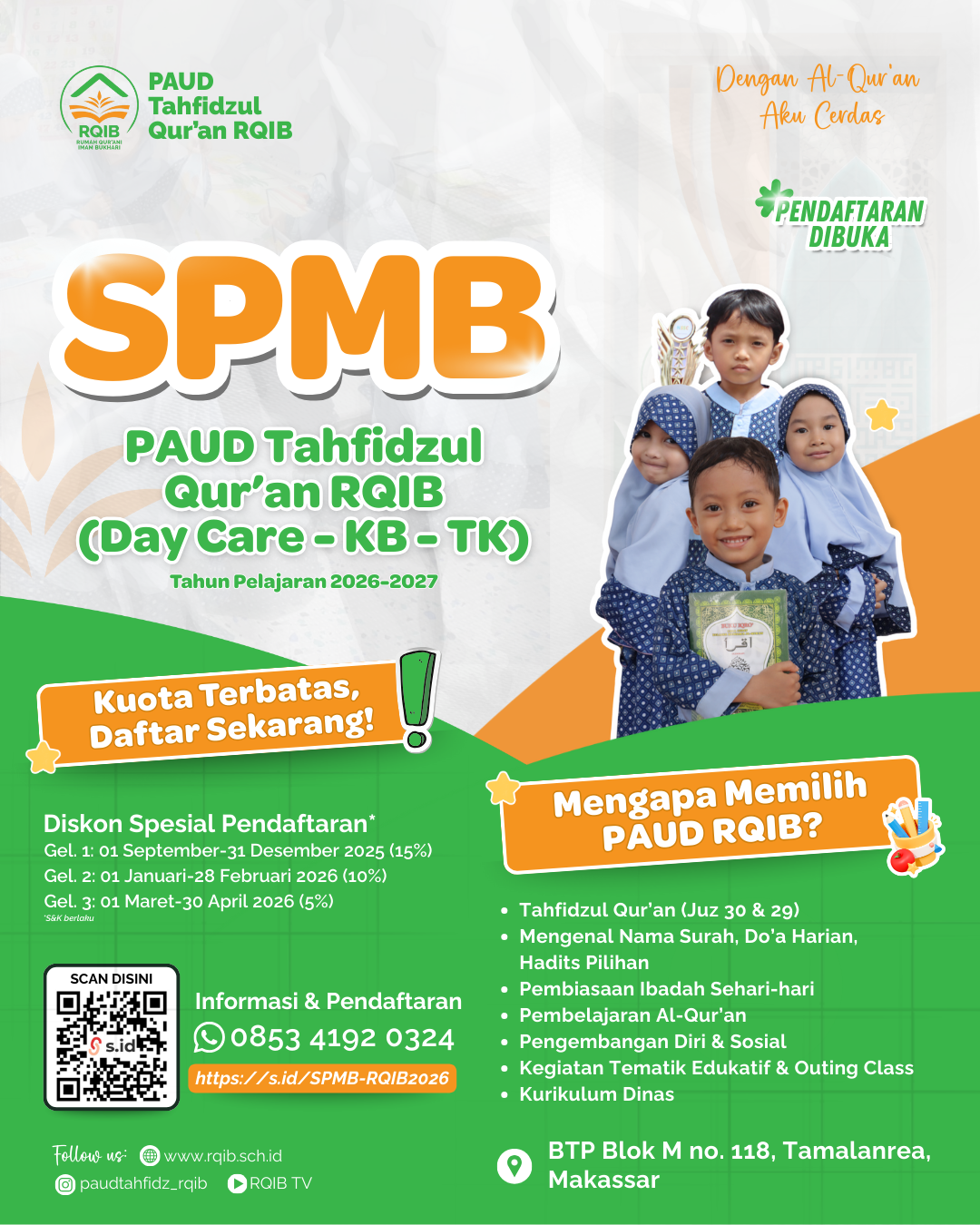 Penerimaan Santri Baru PAUD Tahfidzul Qur’an RQIB 2026–2027